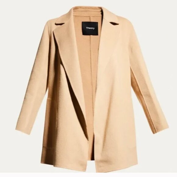 NWT Theory Clairene Chevron Wool Coat Women's Palomino Open Front Long Sleeve S - Picture 2 of 6